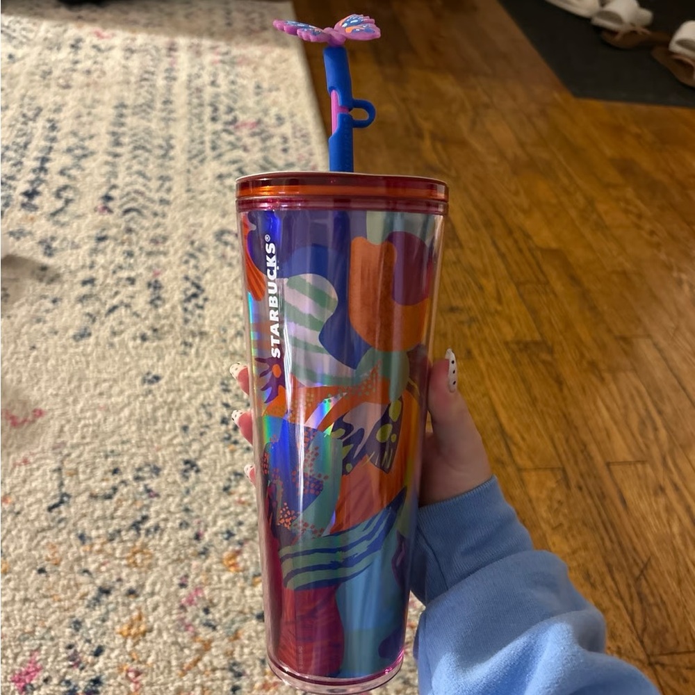 Starbucks Multicolor Tumbler with Butterfly Blue Straw